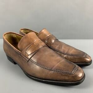STEFANOBI Size 7.5 Taupe Leather Penny Loafers